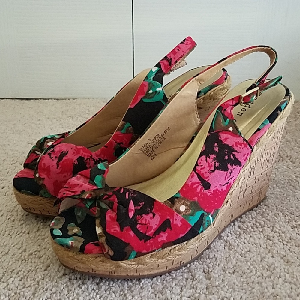 Floral slingback wedges